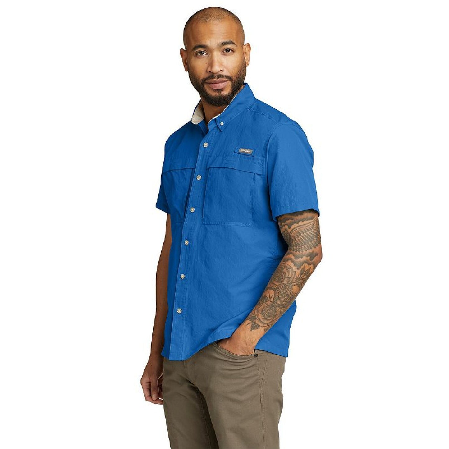 CAMISA MANGA CORTA PARA HOMBRE RIPSTOP GUIDE EDDIE BAUER - AZUL PACIFIC BLUE